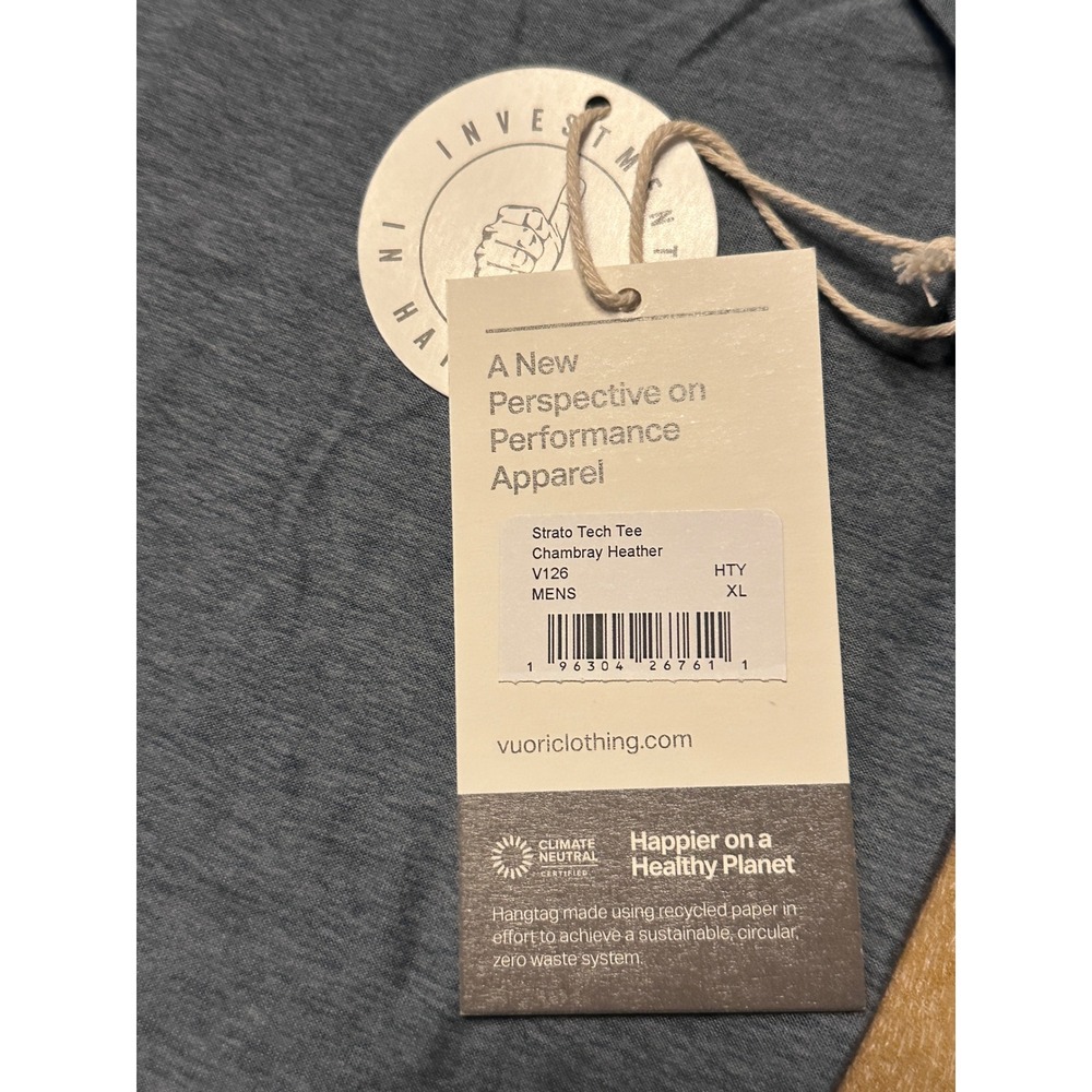 NWT Vuori Strato Tech Tee CHAMBRAY HEATHER Size XL - Picture 3 of 7
